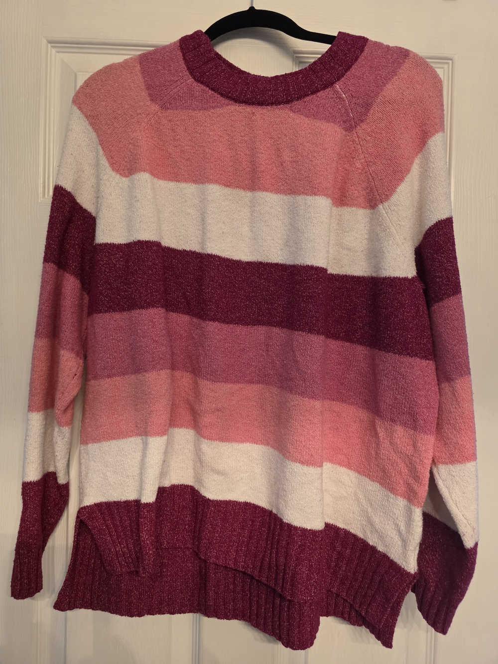 Time and Tru Pink & White Striped Crewneck Sweater